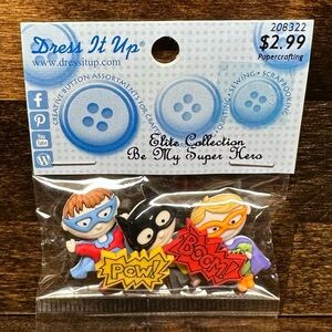 Be My Super Hero Dress It Up Buttons 5 Pc, NEW